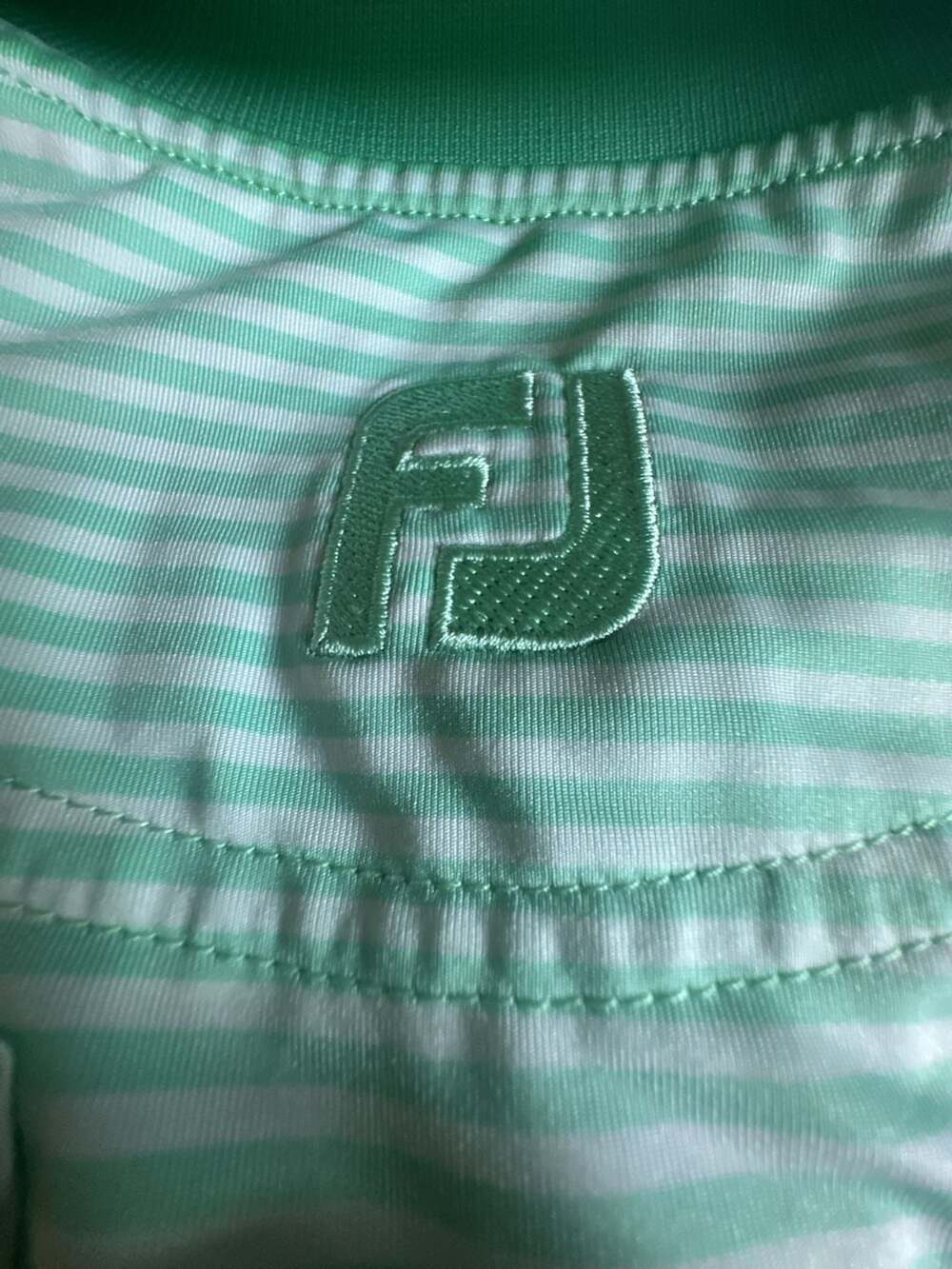 M Footjoy Golf Polo Size M Green Striped Performance Shirt Carmel Country Club